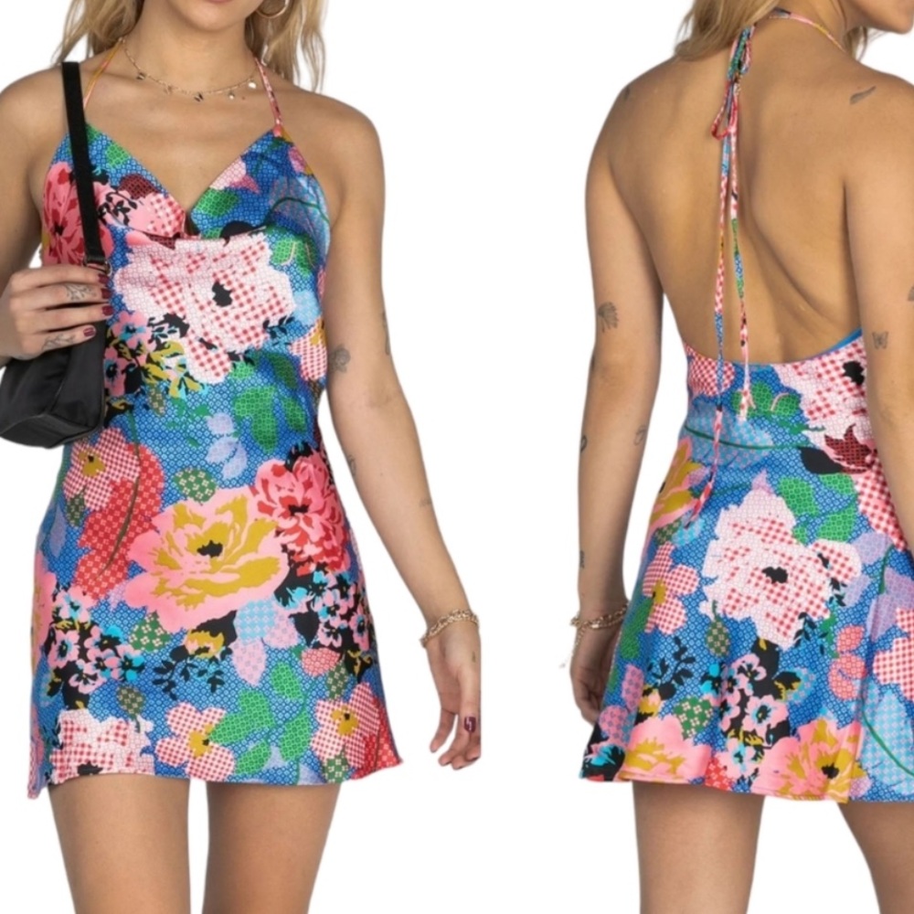 Princess Polly Blue and Pink Backless Halter Sundress
